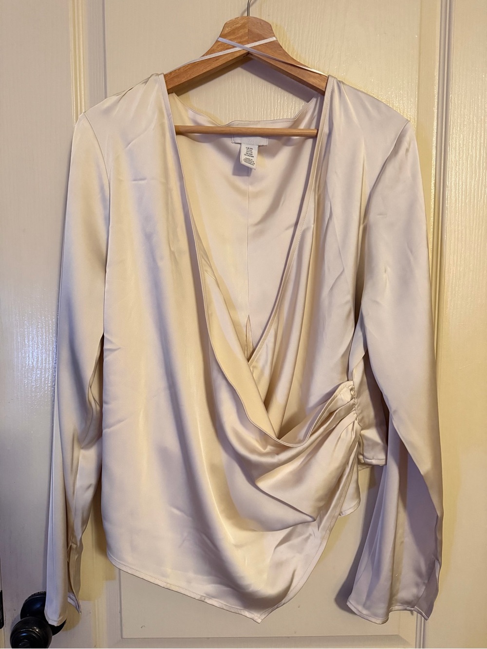 H&M Cream Satin Draped Wrap Blouse